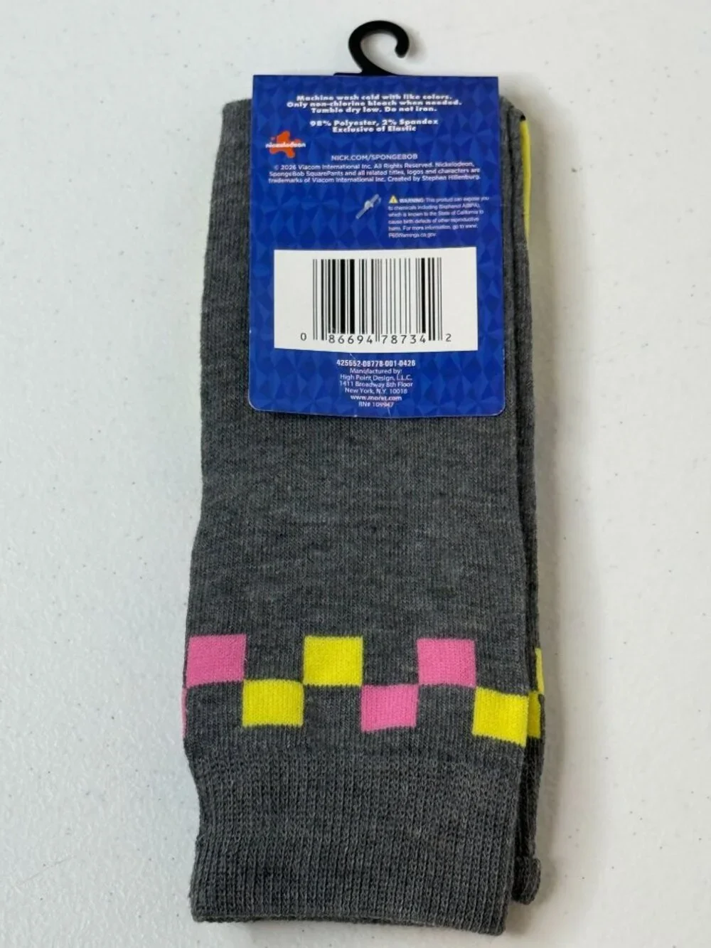 SpongeBob SquarePants Gray Crew Socks Novelty Cartoon One Size